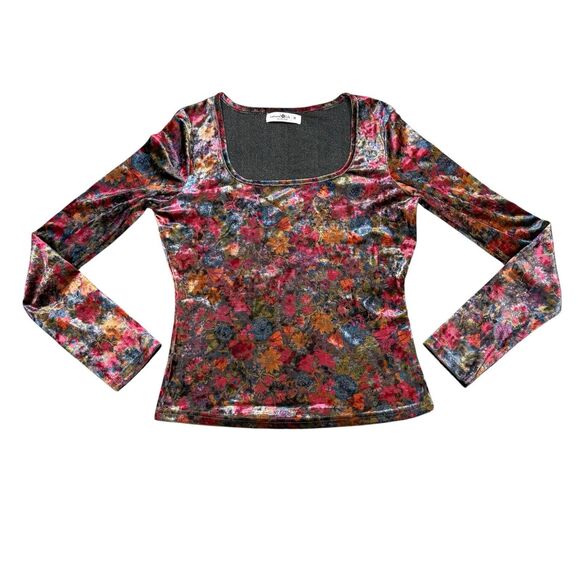NATURAL LIFE Tops - Natural Life Velvet Floral Danielle Square Neck Long Sleeve Top Size M